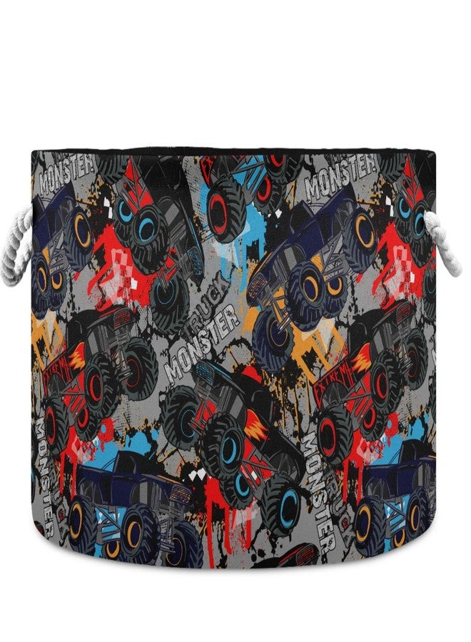visesunny Monster Truck Car Pattern Laundry Baskets Fabric Storage Bin Storage Box Collapsible Storage Basket Toy Clothes Shelves Basket for Bathroom,Bedroom,Nursery,Closet,Office - Image 1