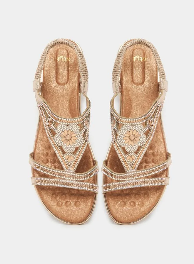 Styli Rhinestone Embellished Wedge Sandals