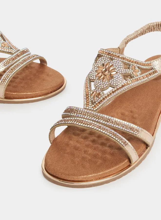 Styli Rhinestone Embellished Wedge Sandals