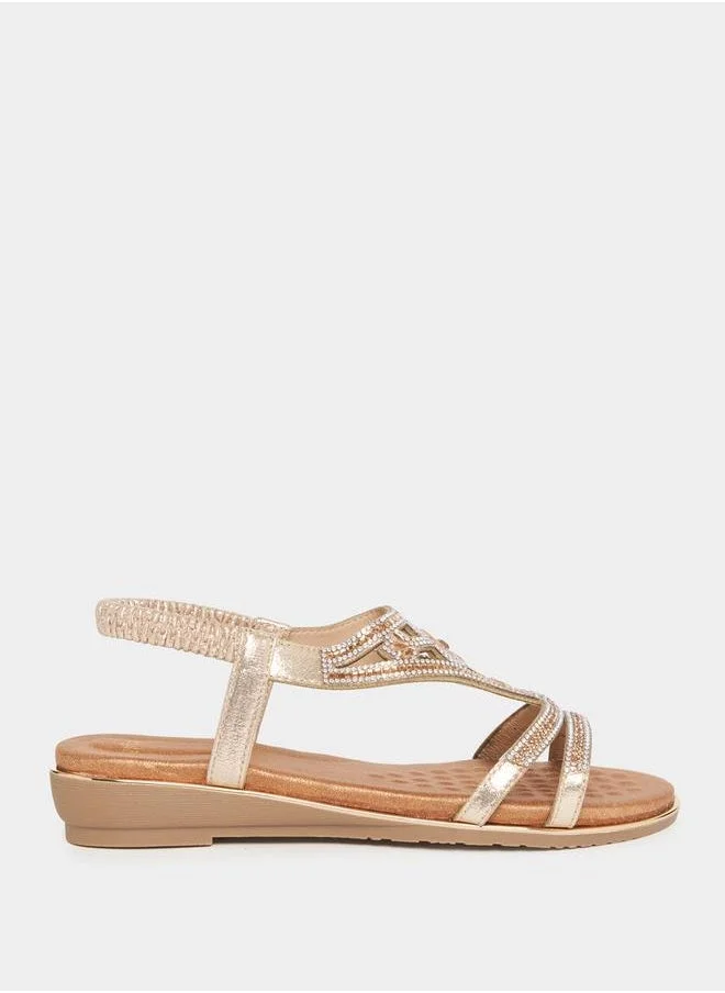Styli Rhinestone Embellished Wedge Sandals