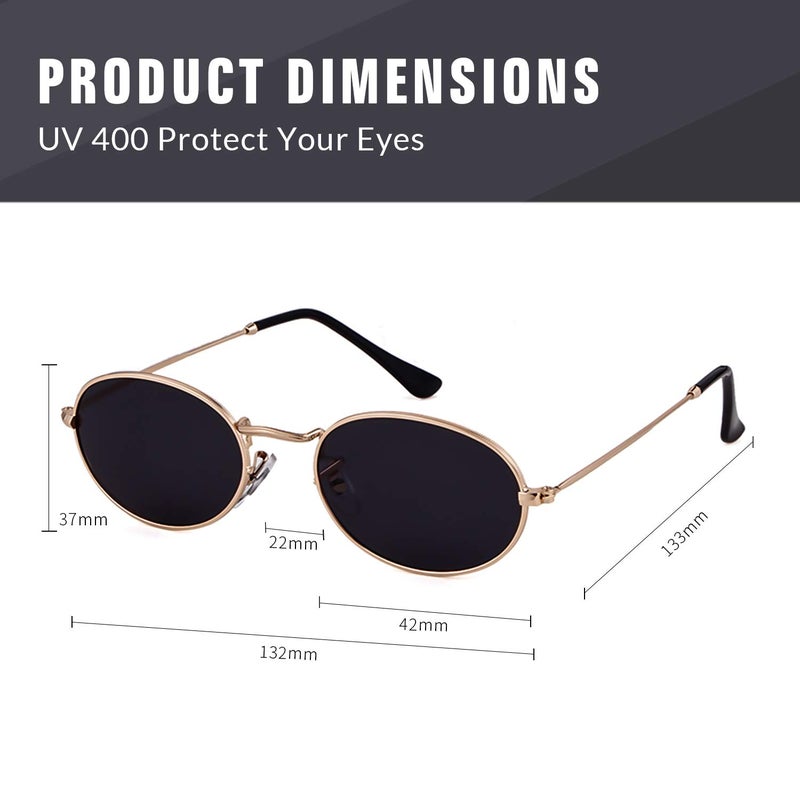 GIFIORE Oval Sunglasses Vintage Retro 90s Sunglasses Trendy Designer Glasses for Women Men (Gold Frame Grey Lens) - Image 4