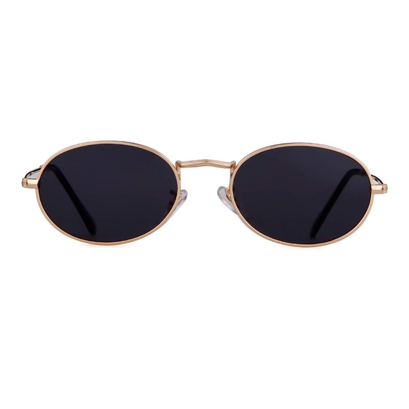 GIFIORE Oval Sunglasses Vintage Retro 90s Sunglasses Trendy Designer Glasses for Women Men (Gold Frame Grey Lens) - Image 1