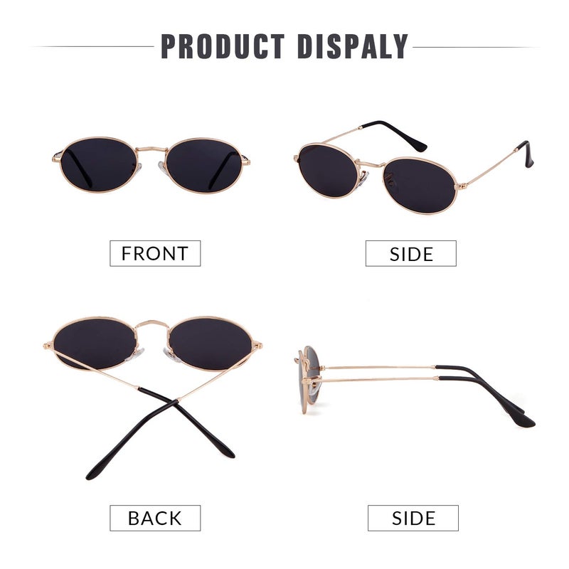 GIFIORE Oval Sunglasses Vintage Retro 90s Sunglasses Trendy Designer Glasses for Women Men (Gold Frame Grey Lens) - Image 5