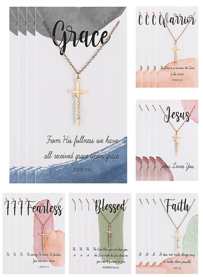 تونديامو مجموعة تونديمو من 12 قطعة من قلادات الصليب الإيمانية، هدايا مسيحية بالجملة للنساء، هدية دينية لعيد الفصح، بطاقة آية من الكتاب المقدس، ذهبي (نمط ألوان مائية). - Image 1