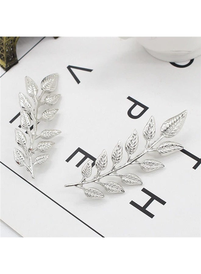 Suit Collar Pin Double Gold Leaves Sweater Brooch Pin Shirt Collar Decoration Jewelry for Women and Men (silvery)  - Image 3