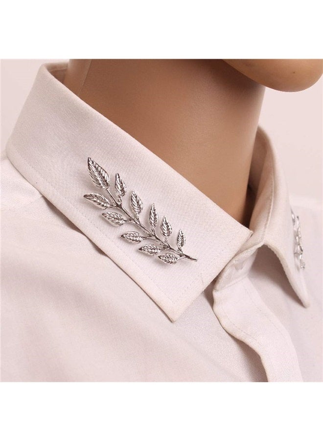 Suit Collar Pin Double Gold Leaves Sweater Brooch Pin Shirt Collar Decoration Jewelry for Women and Men (silvery)  - Image 1
