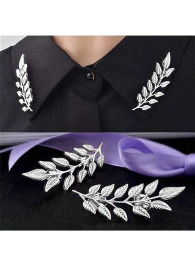 Suit Collar Pin Double Gold Leaves Sweater Brooch Pin Shirt Collar Decoration Jewelry for Women and Men (silvery)  - Image 2