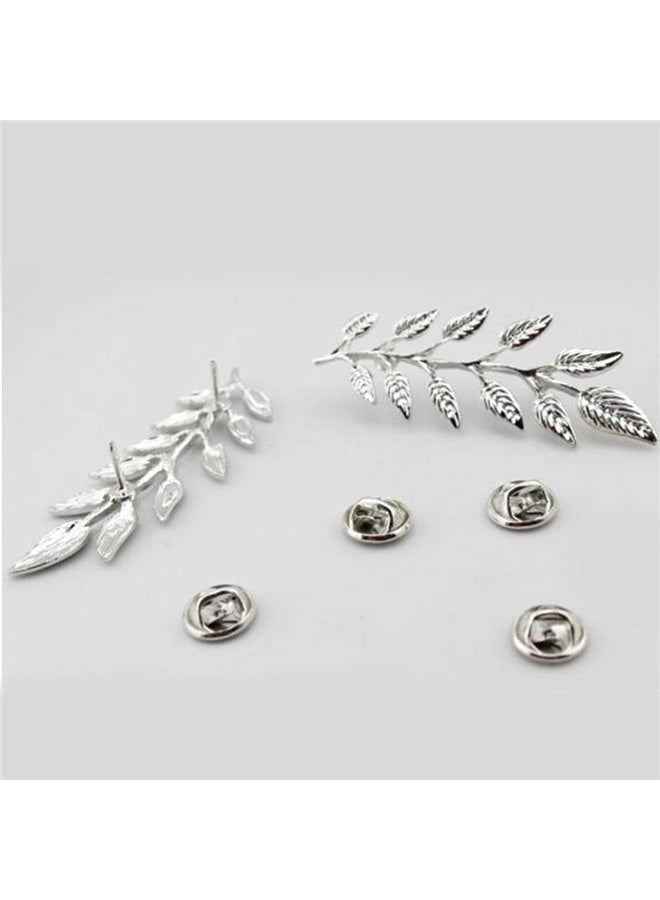 Suit Collar Pin Double Gold Leaves Sweater Brooch Pin Shirt Collar Decoration Jewelry for Women and Men (silvery)  - Image 4