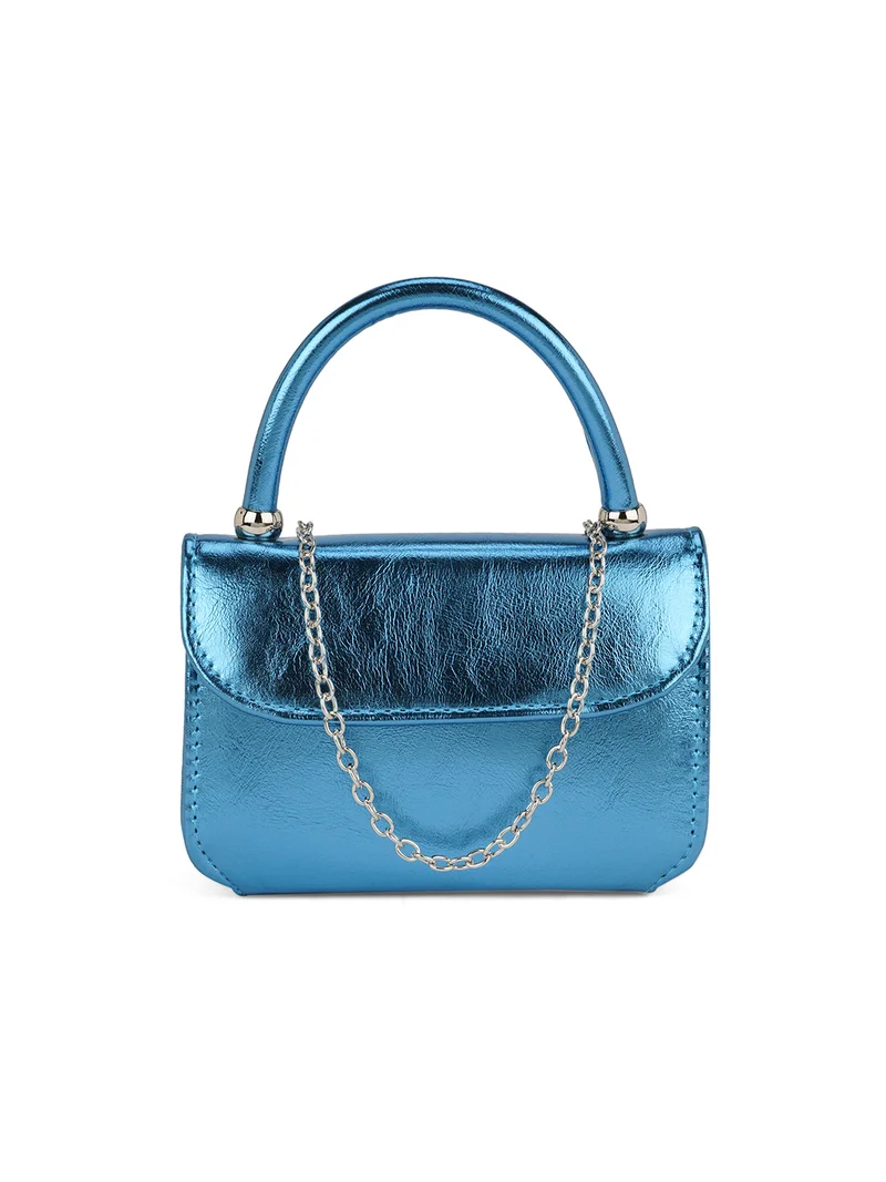 Globus Women Turquoise Blue Shiny Single Handle Small Party Sling Bag With Detachable Chain Strap