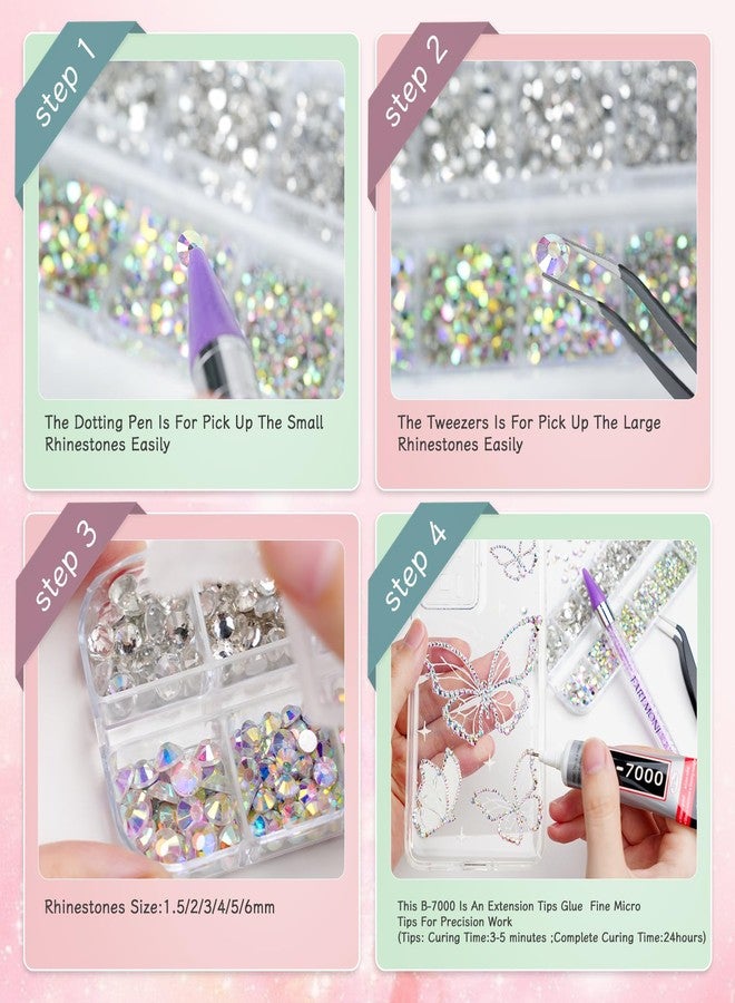 EARLMONI 5200PCS Silver & AB Flatback Rhinestones for Crafts, EARLMONI Iridescent Crystal Rhinestone Bedazzling Kit with B7000 Jewelry Glue Rhinestone Picker Tool for Nail Art Makeup Face Clothing Shoes DIY - Image 5