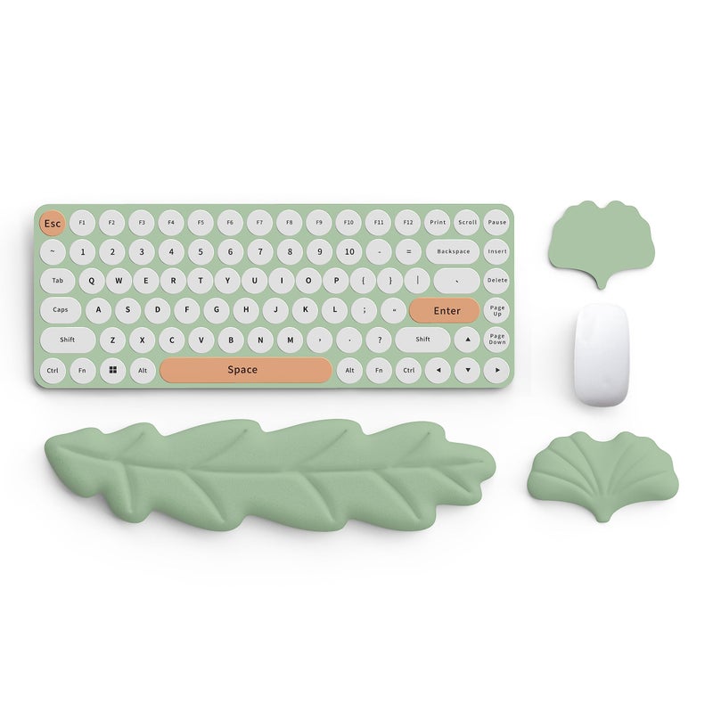 Lauspuck Keyboard Wrist Rest Pad Set, Leaf Shape PU Leather Memory Foam Wrist Cushion Support,Mouse Wrist Rest Pad,Non-Slip Wrist Support for Easy Typing Pain Relief, Green Leaf - Image 1