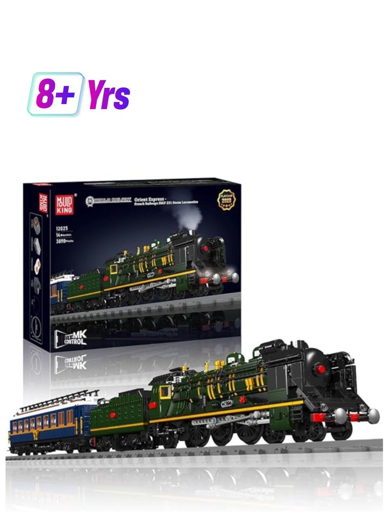 mould king 12025 Educational Train Building Bricks toy for Boy & Girl, Steam Locomotive Lighting Train Building Blocks Set with LED Light, RC Control Train with Motors and Tracks(3898 Pieces)  - Image 1