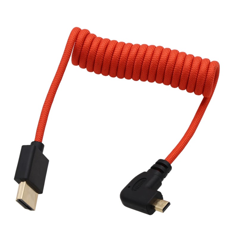 HangTon Right Angle MicroHDMI to HDMI 4K60 8K ProRes RAW Cable for ATOMOS Ninja V Ultra Monitor Sony ZVE1 A7C2 A6700 Canon R6II R5 R3 Lumix S5 S9 G100 Fujifilm XT50 Red Braided Coiled 30cm - Image 2