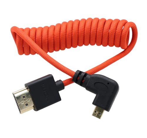 HangTon Right Angle MicroHDMI to HDMI 4K60 8K ProRes RAW Cable for ATOMOS Ninja V Ultra Monitor Sony ZVE1 A7C2 A6700 Canon R6II R5 R3 Lumix S5 S9 G100 Fujifilm XT50 Red Braided Coiled 30cm - Image 3