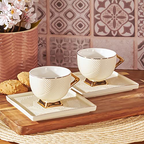 KARACA Art Deco Cream Set with 2 Coffee Cups, 90 ml Mocha Cups, Espresso Cups Mocha Cups/Espresso Cups Set Made of Porcelain, Coffee Cups with Saucer, Stylische Coffee Pot - Image 3