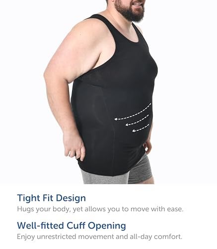 Comfneat Men's 4-Pack Big & Tall Tight Fit A-Shirts Tank Tops Sleeveless Undershirts Stretchy Cotton Spandex Base Layers (Black 4-Pack, 6XL) - Image 3