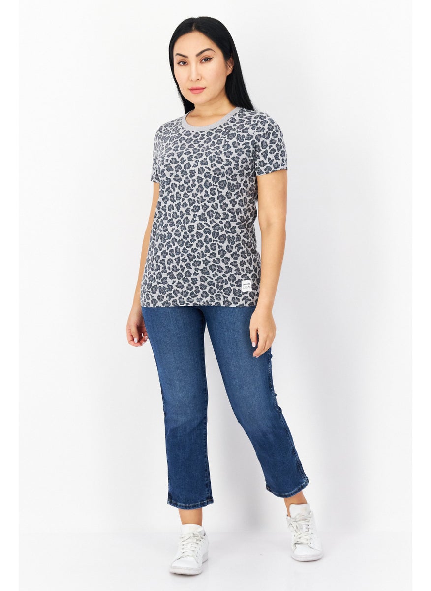 CONVERSE - Women Round Neck Short Sleeve Animal Print T-Shirt, Grey - Image 1