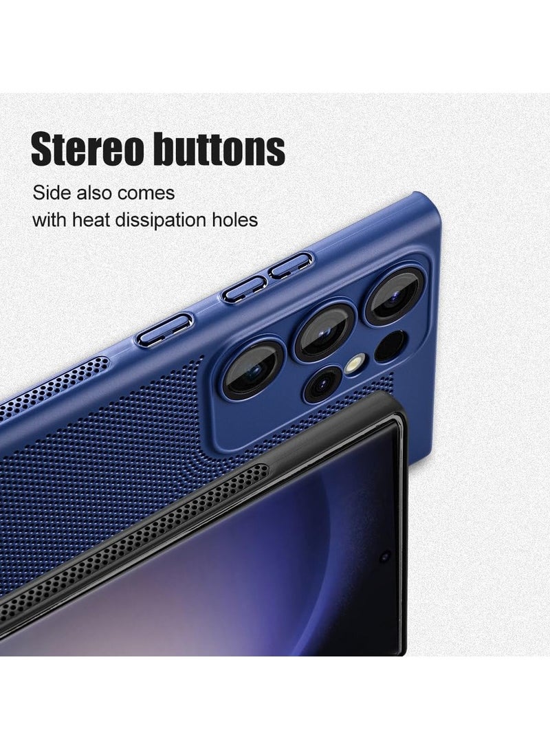 Heat Dissipation Case with Built in Camera Lens Protector Slim Fit Breathable Cooling Anti Fingerprint Hard PC Back Shockproof Cover For Samsung Galaxy S22 Ultra (Blue) - Image 4