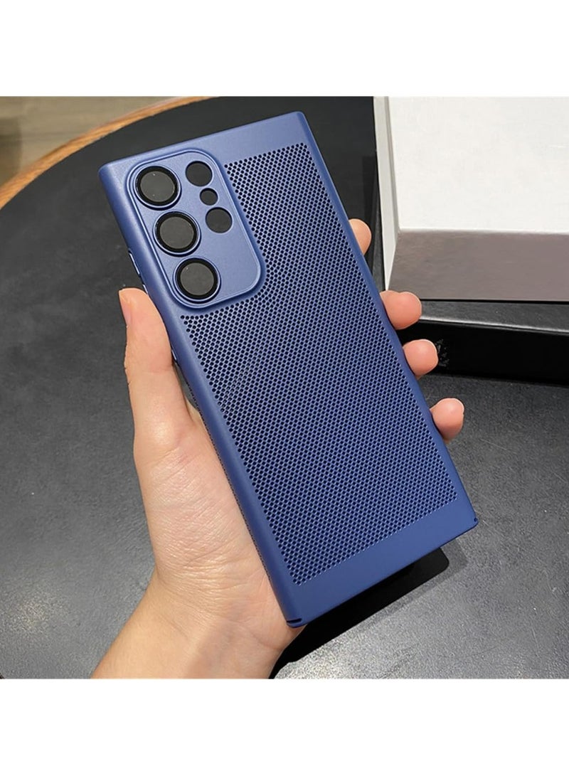 Heat Dissipation Case with Built in Camera Lens Protector Slim Fit Breathable Cooling Anti Fingerprint Hard PC Back Shockproof Cover For Samsung Galaxy S22 Ultra (Blue) - Image 5