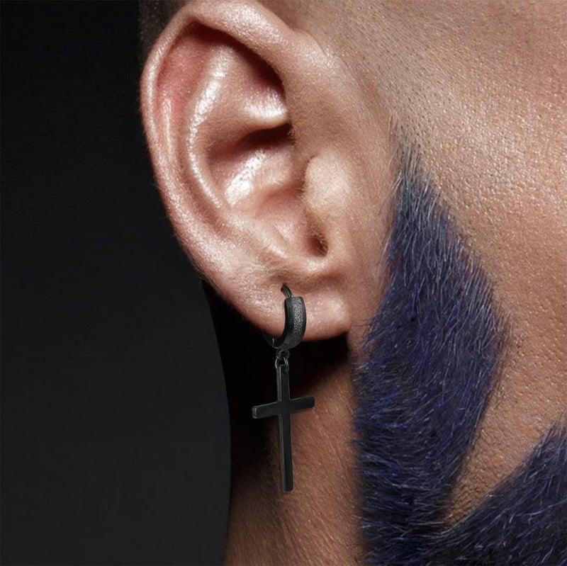 TXPFF Store Men Women Stainless Steel Cross Earrings Set Dangle Hinged Earrings of Dangle Hinged Earrings Cross hoop Earrings - Image 5