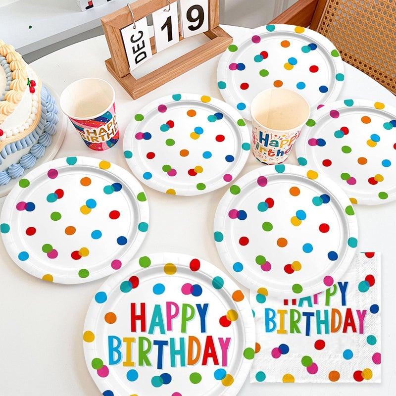 HFBOBP 60PCS Happy Birthday Paper Plates and Napkins  Rainbow Dot Party Paper Plates Disposable Birthday Party Decorations Tableware Set for Kids Boys Girls - Image 2