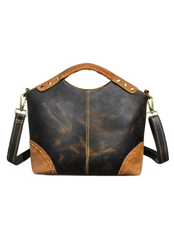 Handadsume Thick Genuine Crazy Horse Leather Satchel Crossbody Handbag Top-Handle Shoulder Bag For Women 6640, 6640 Brown - Image 1