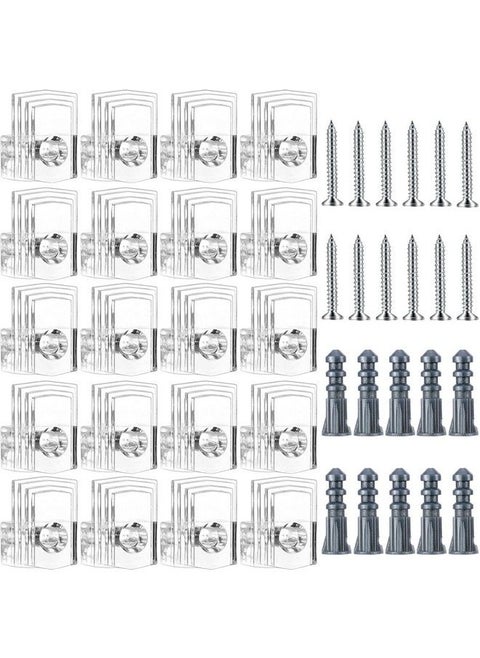 20 Sets Of Mirror Holder Clips Kit Clear Plastic Mirror Mounting Clips Crystal Mirror Hanging Hardware Frameless Mirror Hanging Kit With Screws For Wall And Fixed Mirror Box Door (Style A)