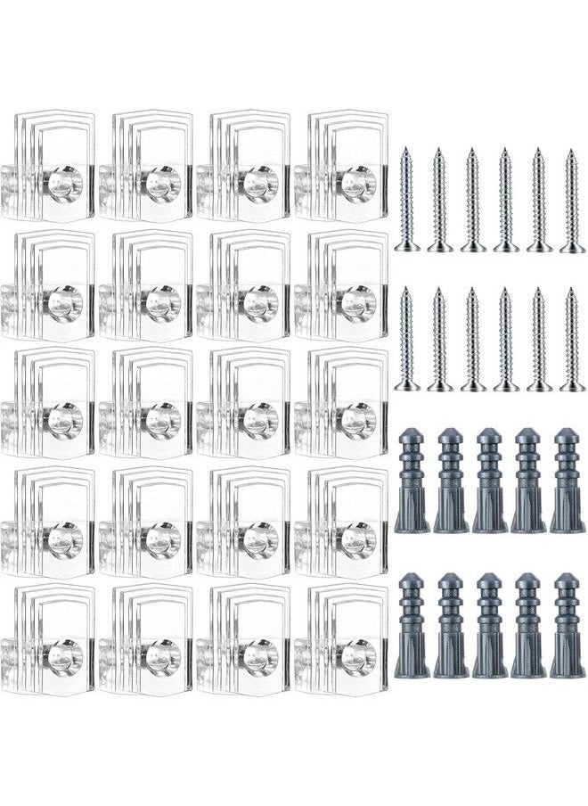 Tatuo - 20 Sets Of Mirror Holder Clips Kit Clear Plastic Mirror Mounting Clips Crystal Mirror Hanging Hardware Frameless Mirror Hanging Kit With Screws For Wall And Fixed Mirror Box Door (Style A) - Image 1