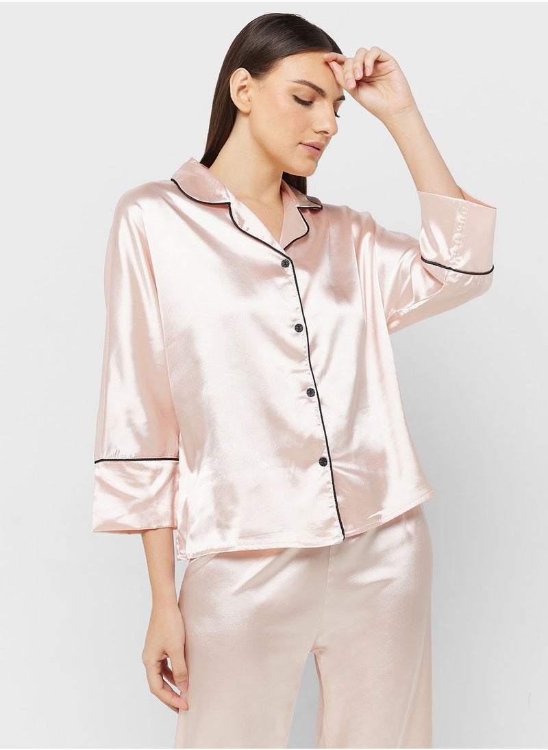 ELLA - Contrast Piping Pyjama Pant Set - Image 1