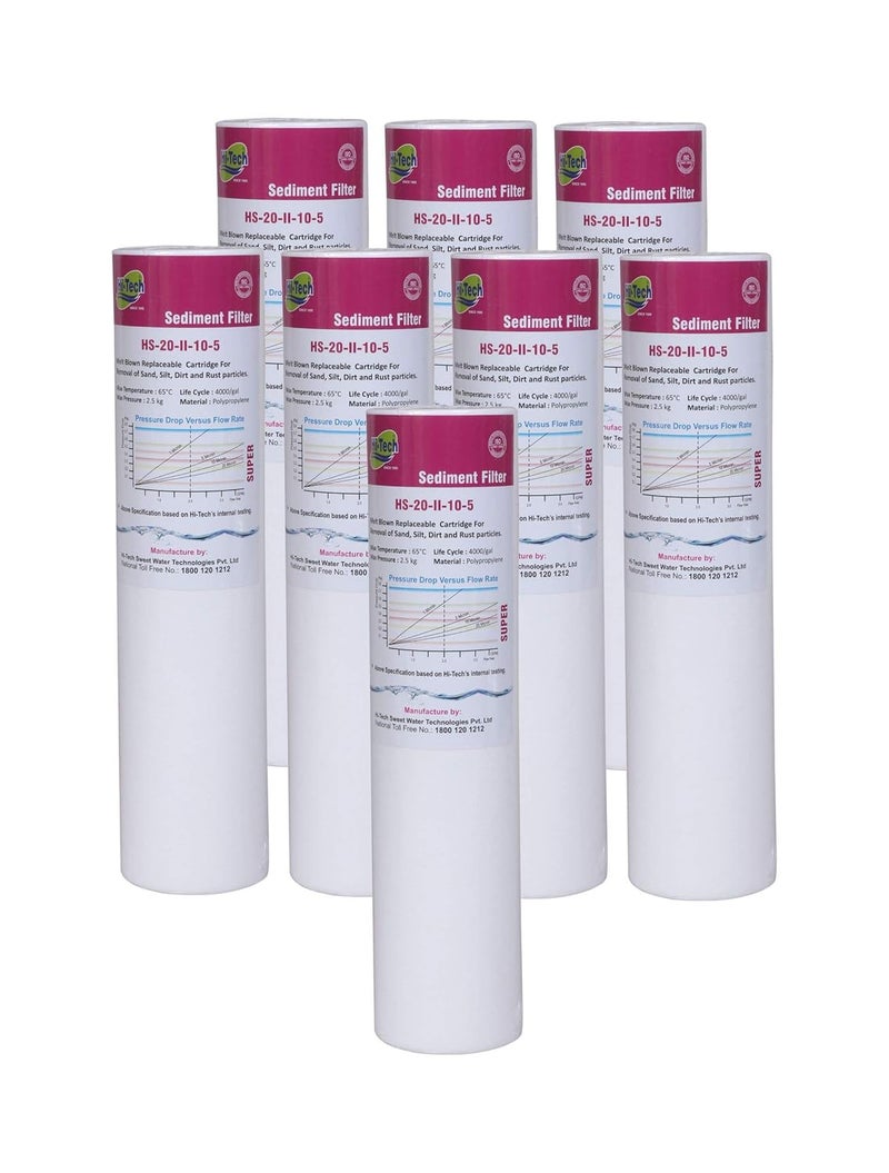 Hi-Tech Sediment Filter 10 inch 5 Micron Replacement Water Filter Cartridge (8 nos) - Image 1