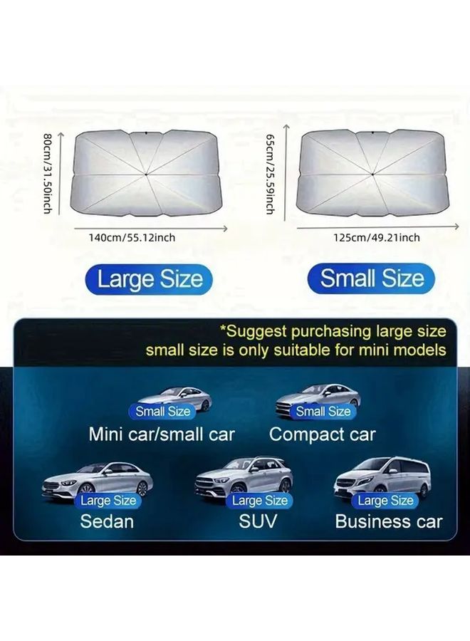 Upgraded Foldable Car Sunshade Large Size with Pull Cord Windshield Sun Blocker Heat Shield Portable Lightweight Shade for All Vehicles Easy Storage Durable Material Summer Drivers - Image 2