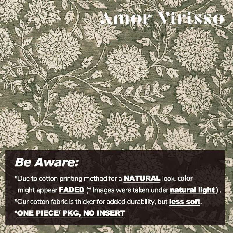 Amor Virisso Floral Pillow Covers 20x20 Throw Pillow Covers Vintage Block Print Pillow Cover Neutral Couch Pillows for Living Room Farmhouse Decorative Accent Sofa Pillows, Dusty Green - Image 3