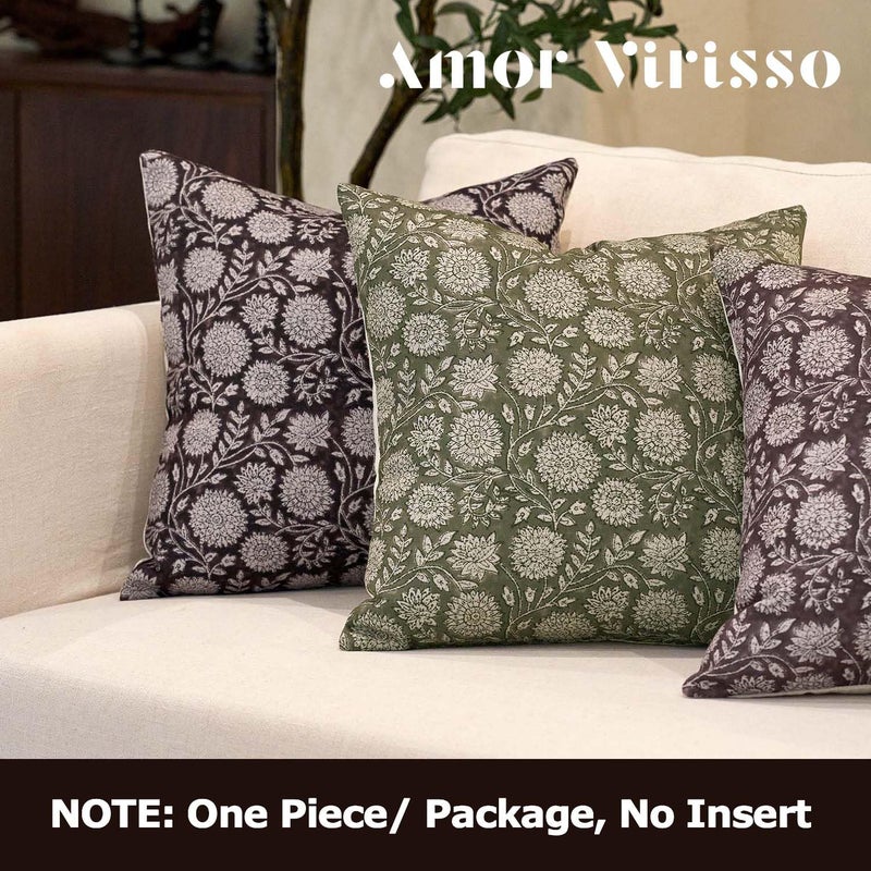 Amor Virisso Floral Pillow Covers 20x20 Throw Pillow Covers Vintage Block Print Pillow Cover Neutral Couch Pillows for Living Room Farmhouse Decorative Accent Sofa Pillows, Dusty Green - Image 4