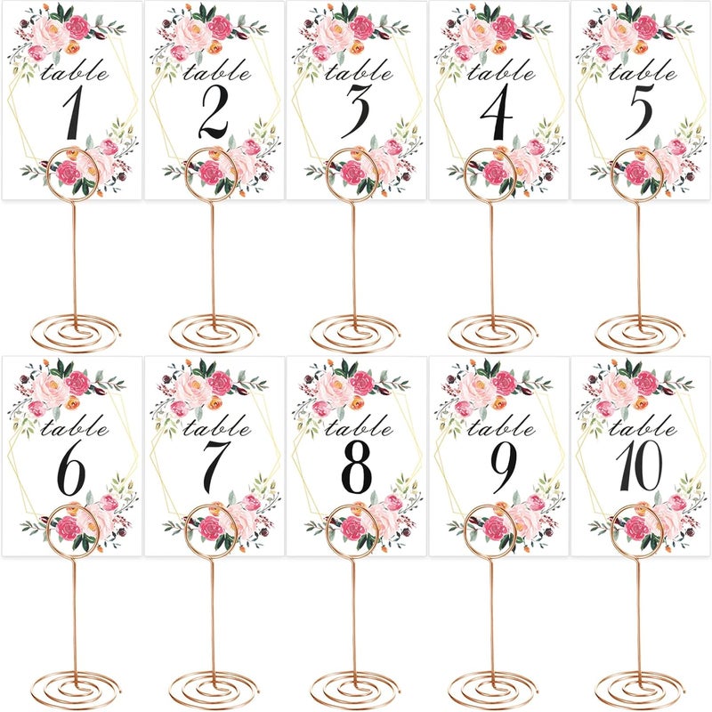 LeeLoon 26 PCS Table Number Holder - Table Card Holder Stand Wire Photo Holder with 26 Pcs Floral Table Number Cards, Place Card Holder Stand for Weddings Party Office Paper Memo Menu Note Clips - Image 4