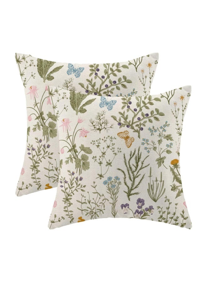 Arabest Spring Pillow Covers,Sage Green Wild Flower Plant Throw Pillows Case,Seasonal Floral Decorative Square Linen,Farmhouse Decor Cushion Covers for Home Sofa Bed Couch(45 x 45 cm,Set of 2) - Image 1