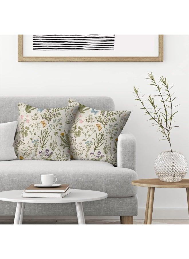 Arabest Spring Pillow Covers,Sage Green Wild Flower Plant Throw Pillows Case,Seasonal Floral Decorative Square Linen,Farmhouse Decor Cushion Covers for Home Sofa Bed Couch(45 x 45 cm,Set of 2) - Image 4