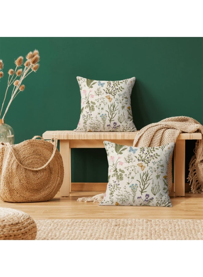 Arabest Spring Pillow Covers,Sage Green Wild Flower Plant Throw Pillows Case,Seasonal Floral Decorative Square Linen,Farmhouse Decor Cushion Covers for Home Sofa Bed Couch(45 x 45 cm,Set of 2) - Image 5