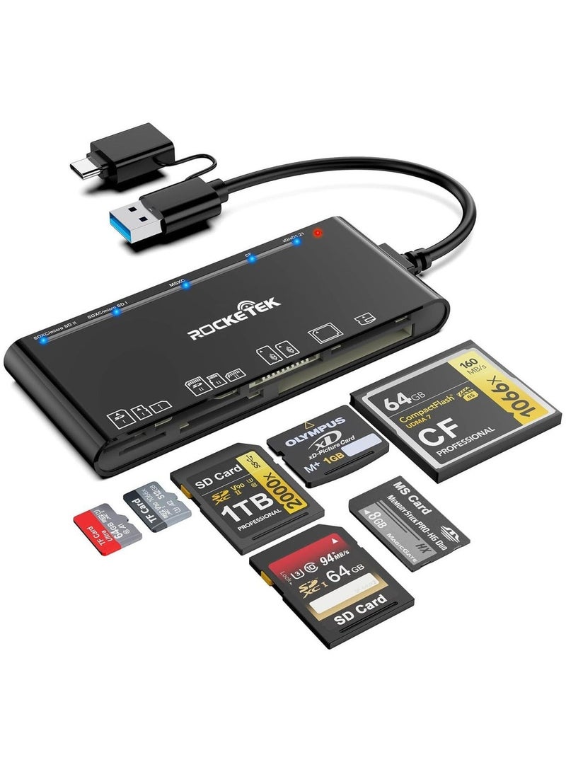 Rocketek USB 3.0/Type-C 7-in-1 Memory Card Reader, High-Speed CF/SD/TF/XD/MS/Micro SD - Image 1