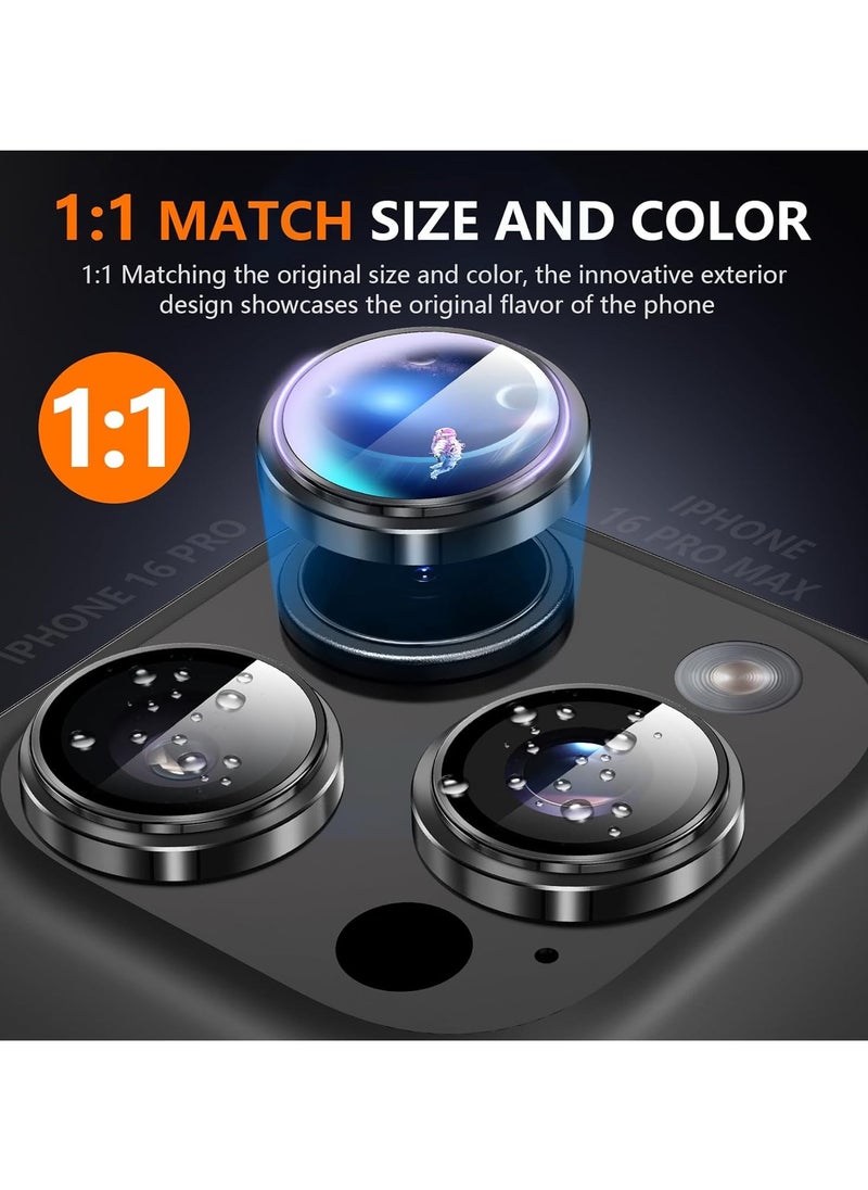 TWEGGON iPhone 16 Pro Max Camera Protector, 3PC Metal Ring Tempered Glass Camera Lens Protector for Apple iPhone 16 Pro Max Black  - Image 3
