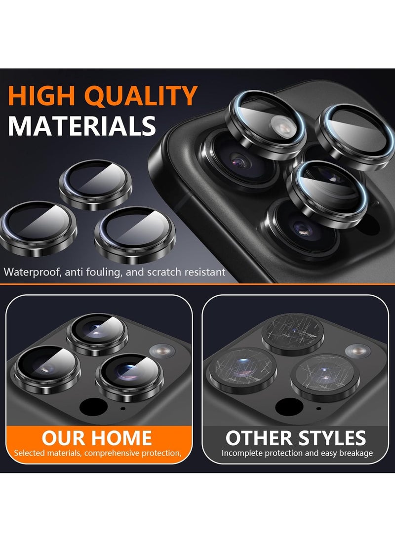 TWEGGON iPhone 16 Pro Max Camera Protector, 3PC Metal Ring Tempered Glass Camera Lens Protector for Apple iPhone 16 Pro Max Black  - Image 4
