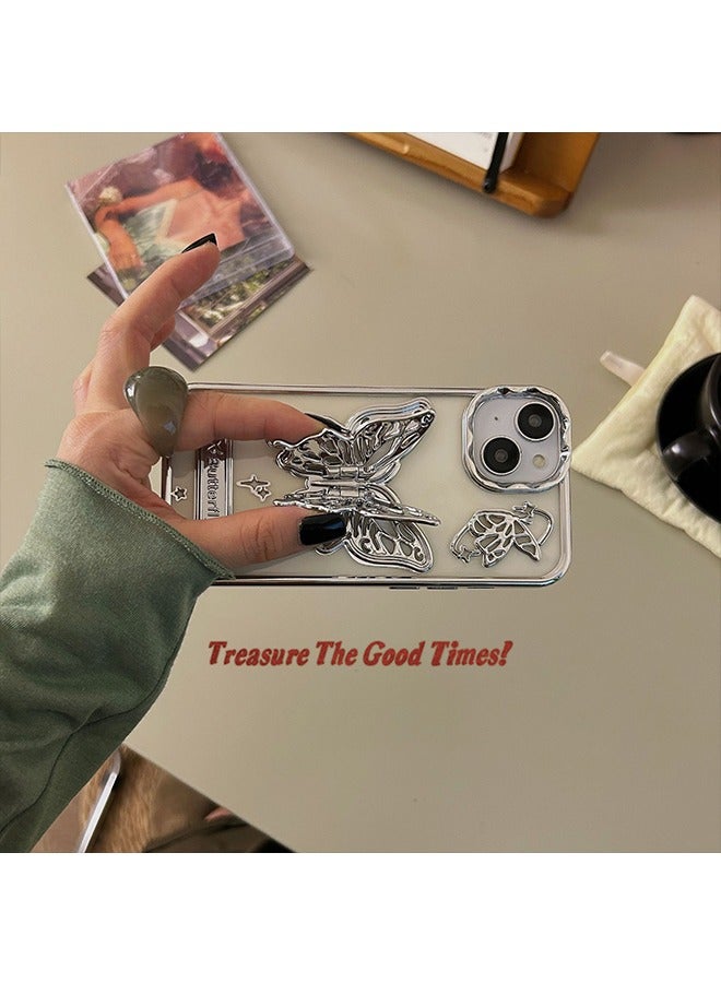 BUTTERFLY Compatible with iPhone15 Case,Gradation Glitter and Super Cool Metallic feel 3D Butterfly With fully wrapped edge protects the phone case Girly Phone Case for Women Silver - Image 3