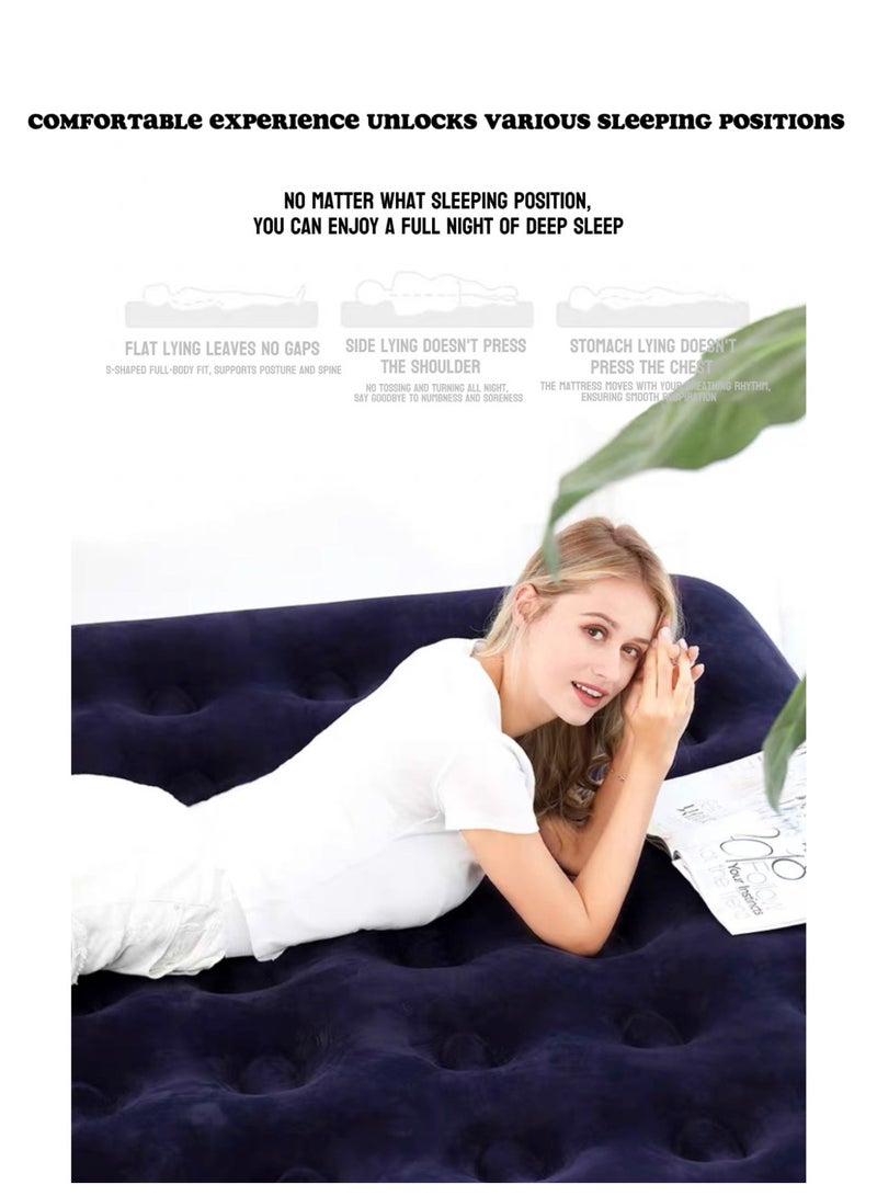 Bestway Double Dura-Beam Flocked Air Mattress, Double Size 191x137x22cm, Built-in Foot Pump, Blue-Gray Dual Color, Supports 300kg (600 lbs), Ideal for Family Camping/Temporary Guest Room - Image 3
