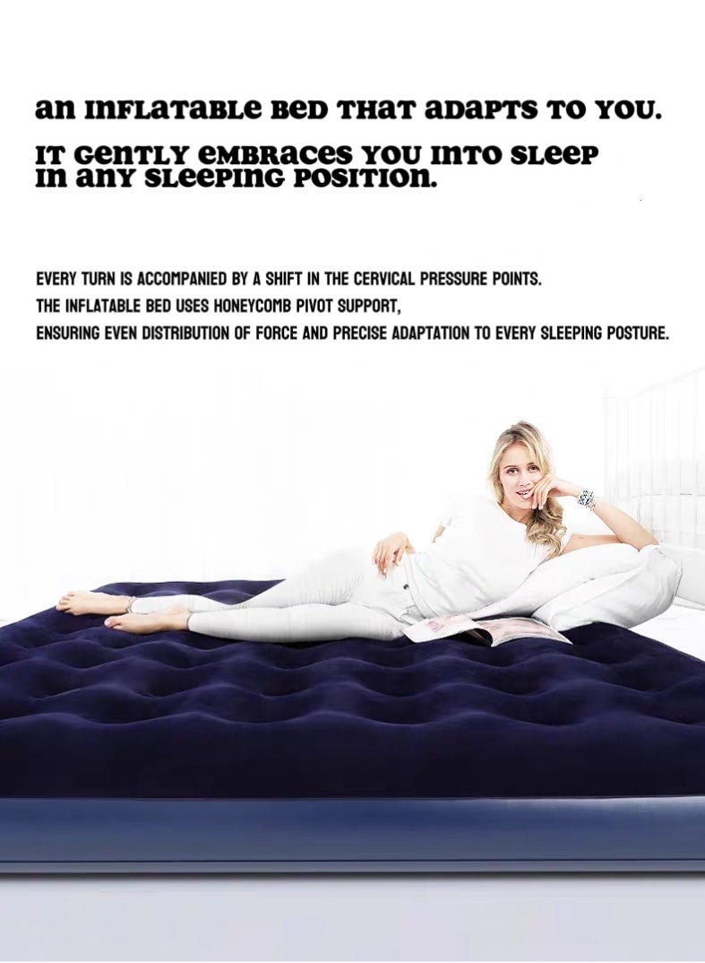 Bestway Double Dura-Beam Flocked Air Mattress, Double Size 191x137x22cm, Built-in Foot Pump, Blue-Gray Dual Color, Supports 300kg (600 lbs), Ideal for Family Camping/Temporary Guest Room - Image 2