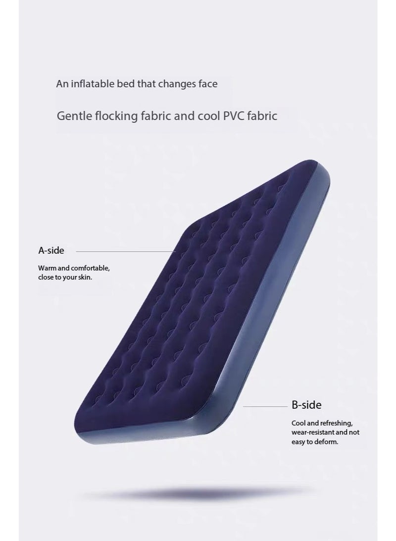 Bestway Double Dura-Beam Flocked Air Mattress, Double Size 191x137x22cm, Built-in Foot Pump, Blue-Gray Dual Color, Supports 300kg (600 lbs), Ideal for Family Camping/Temporary Guest Room - Image 4