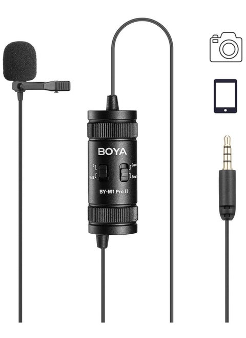 ميكروفون BOYA by-M1 Pro II Lavalier مع خاصية إلغاء الضوضاء ومنفذ مراقبة لبث المقابلات على YouTube وTiktok وإنشاء المحتوى