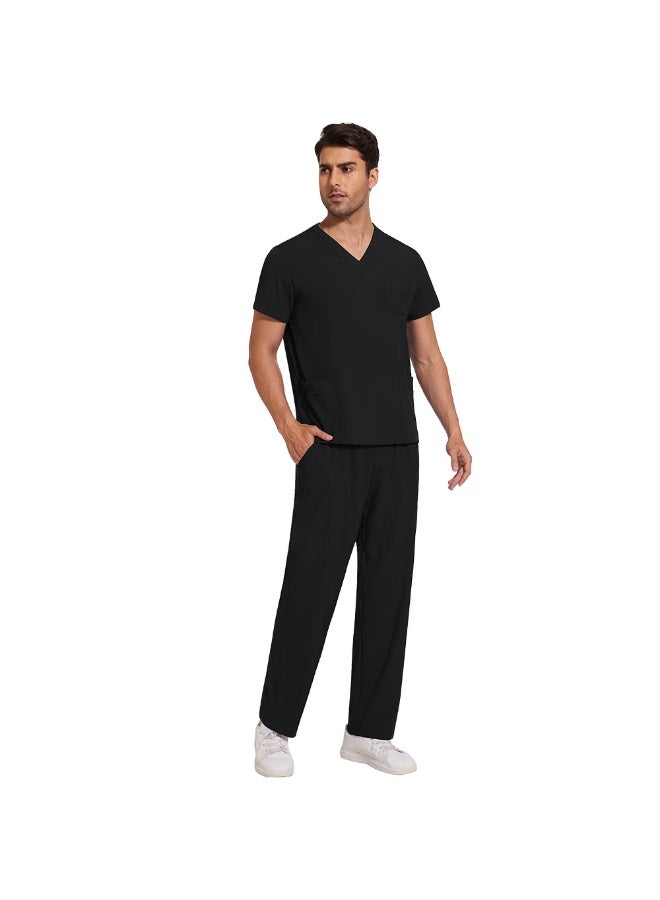 NIBEMINENT Scrubs Uniform Men Workwear Lab Work Clothes Uniforms Health Service Nursing Uniforms Short Sleeve V-neck Scrubs Tops+Pants Suit - Image 2