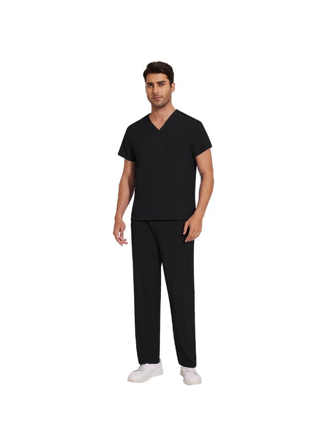 NIBEMINENT Scrubs Uniform Men Workwear Lab Work Clothes Uniforms Health Service Nursing Uniforms Short Sleeve V-neck Scrubs Tops+Pants Suit - Image 1