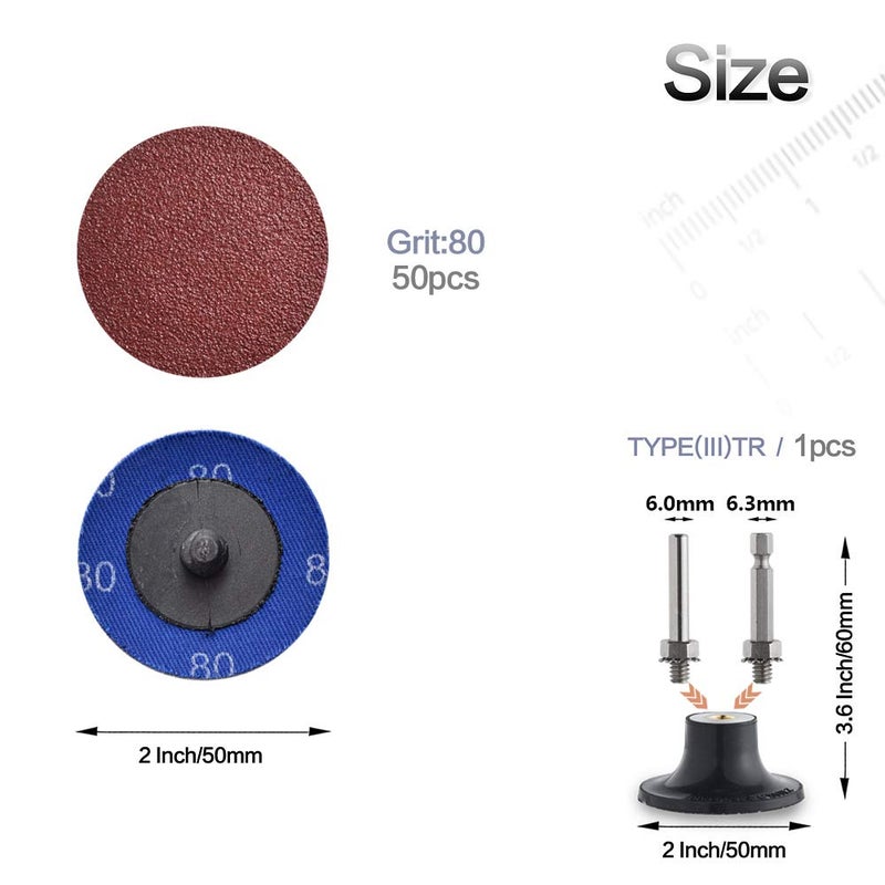 NYXCL Miroku 50Pcs P80 2 inch roll Lock Quick Change Discs Set, A/O Sanding Discs with 1/4" Holder, for Die Grinder Surface Prep Strip Grind Polish Finish Burr Rust Paint Removal - Image 2