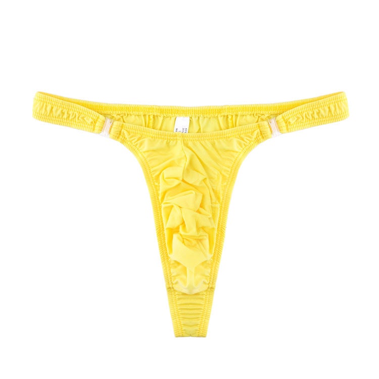 Glossy Patent Leather Mens Thong Underwear Yellow (Ice Silk) 
