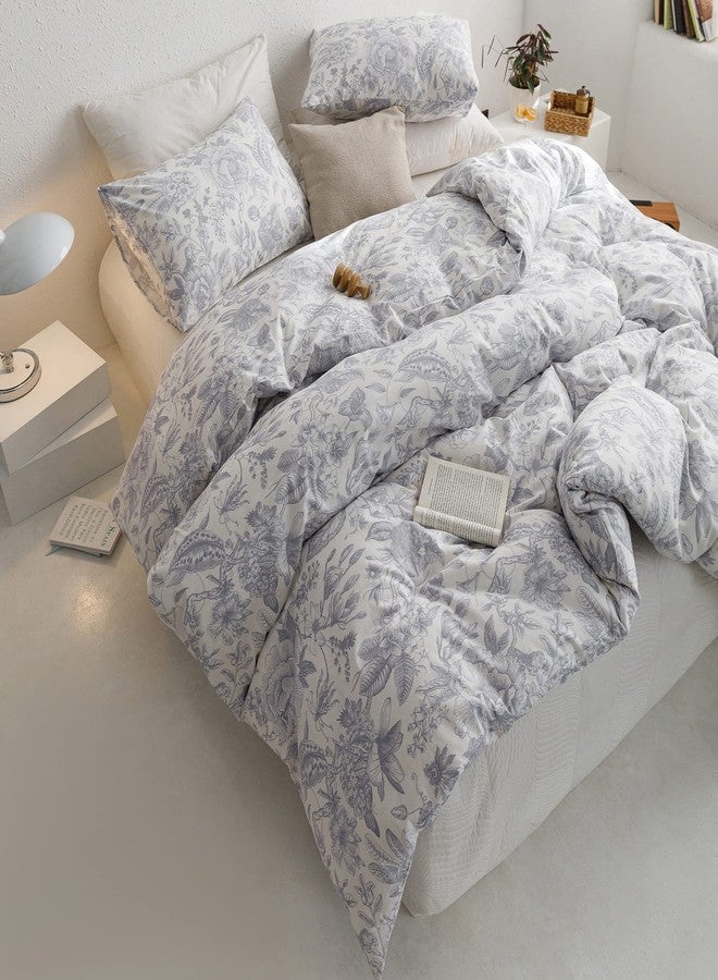 ECOCOTT طقم غطاء لحاف إيكوكوت بتصميم زهور عتيق، غطاء لحاف قطني 100% بنقشة زهور، مقاس كينج - غطاء لحاف ناعم ومريح ومتين وجيد التهوية، مقاس كينج - Image 2